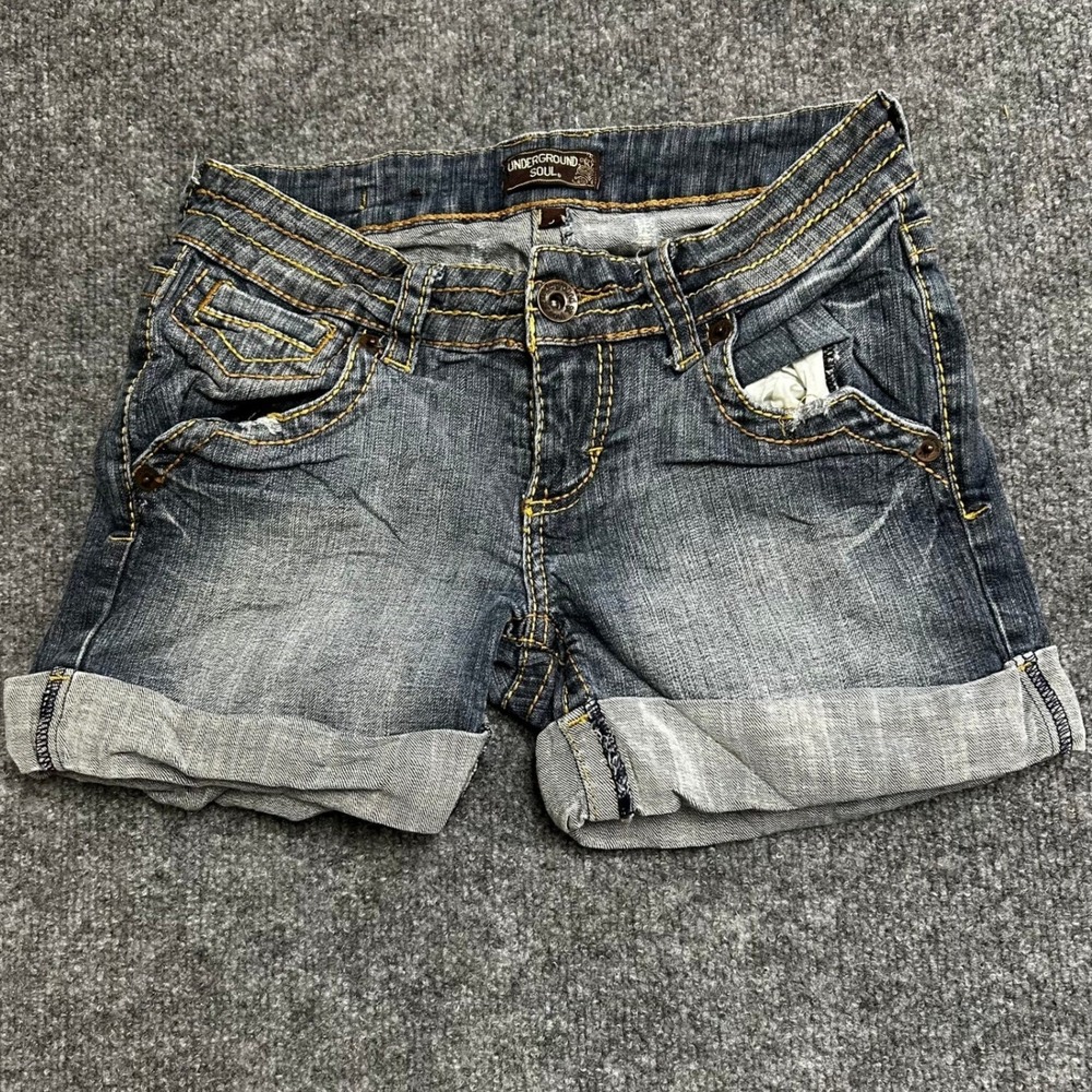 Underground Soul Shorts Womens Size 3 Blue Low Rise Cuffed Dark Wash Casual
